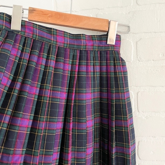 Vintage Midi Skirt Pleated Plaid Academia School prep Purple Green Sz 10 Petite - Picture 4 of 7